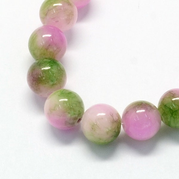 Jade Beads Round Pink Green and White 12MM