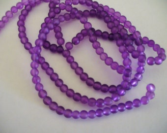 Beach Glass Beads Purple Frosted 4mm
