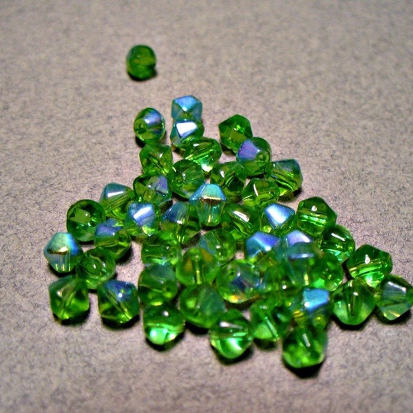 Glass Crystal Beads Bicone Faceted Green AB 4MM