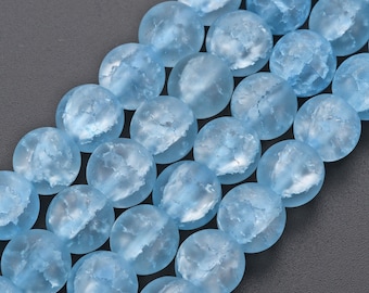 Frosted Crackle Glass Beads Blue 10mm