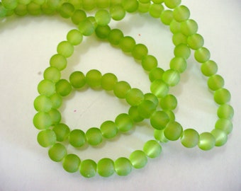 Beach Glass Beads Green Frosted 6mm