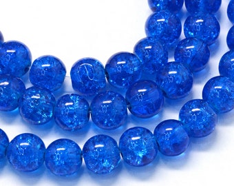 Crackle Glass Beads Blue 12mm