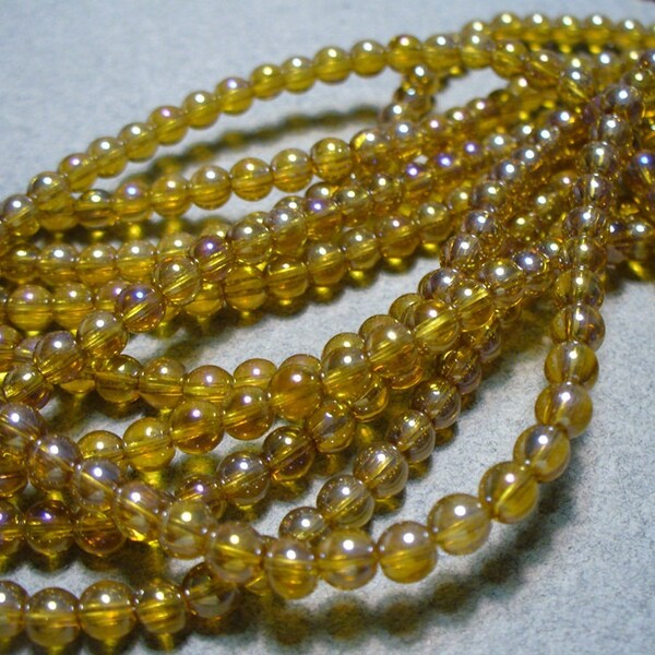 Glass Beads Goldenrod AB Round 4mm