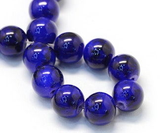 Glass Beads Dark Blue and Black Round 10MM