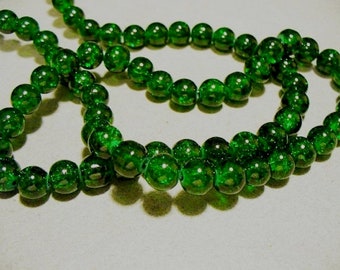 Crackle Glass Beads Dark Green  8MM