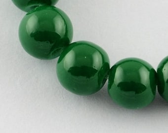 Glass  Beads Dark Green Round 10MM