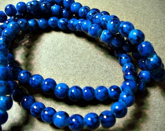 Jade Glass Beads Blue Round 6MM