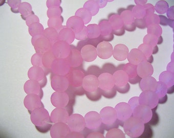 Beach Glass Beads Pink Frosted 6mm