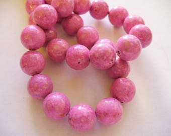 Fossil Beads Pink Round 10-11mm