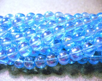 Glass Beads Blue AB  Round 8mm