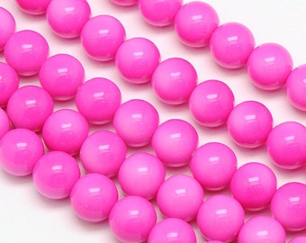 Glass  Beads Bright Pink Round 10MM