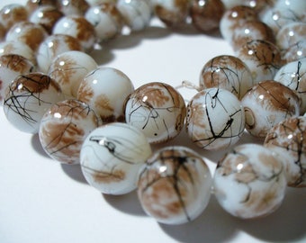 Drawbench Glass Beads Brown White Black Round 10MM