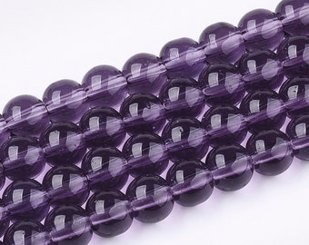 Glass Beads Transparent Purple Round 10MM