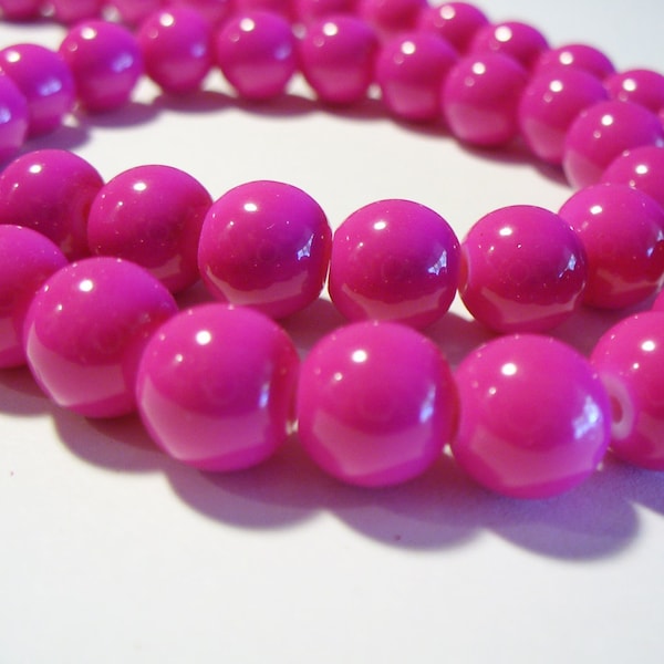 Glass Beads Hot Pink Round 10MM
