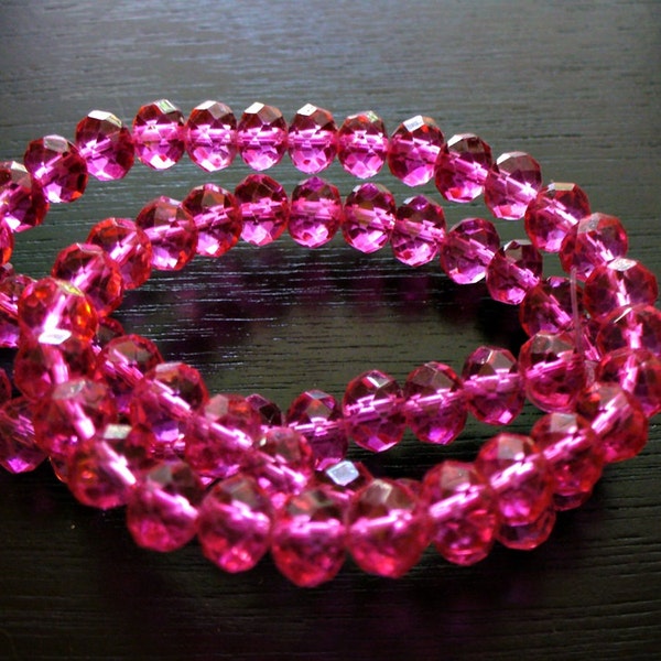 Crystal Beads Bright Pink Faceted Rondelles 8x5MM