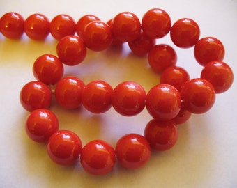 Glass  Beads Bright Red Round 10MM