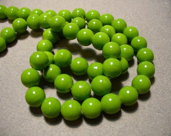 Glass Beads Yellow Green  Round 10mm