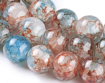 Crackle Glass Beads Blues and Copper (Looks like Agate) 10mm