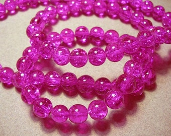 Crackle Glass Beads Fuchsia 8MM