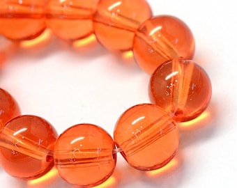 Glass Beads Transparent Orange Round 10MM