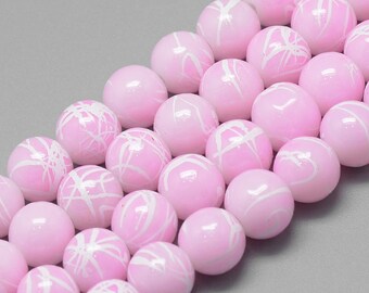 Glass Drawbench Beads Pink and White Round 10MM