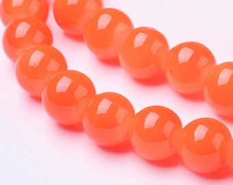 Jade Glass  Beads Bright Orange Round 10.5MM