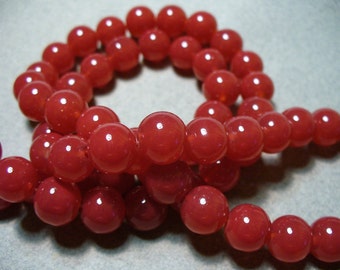 Jade Glass Beads Red Round 10MM