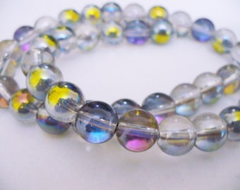 Glass Transparent Electroplated Clear Rainbow Transparent Beads 6MM