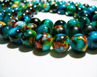 Glass Beads Multi Colored Round 10MM