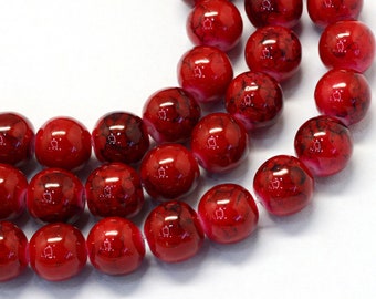 Glass Beads Red and Black Round 10MM 