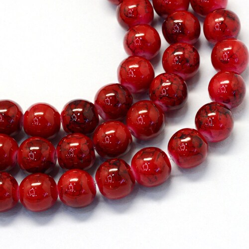 105 Pcs Black and Red Pearl Swirl Glass Round Loose Beads Etsy