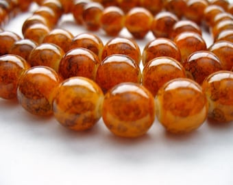 Glass Beads Orange and Brown Round 10MM