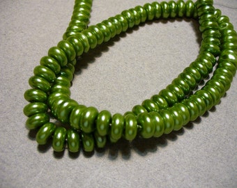 Glass Pearl Beads Green Rondelles 8x3MM