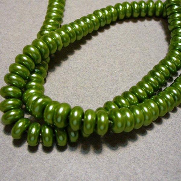Glass Pearl Beads Green Rondelles 8x3MM