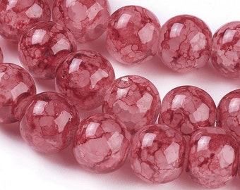 Crackle Glass Beads Reddish Pink (Looks like Agate) 10mm