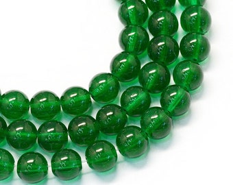 Glass Beads Transparent Dark Green Round 10MM