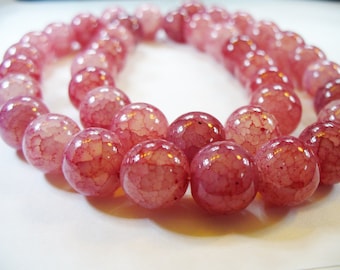 Crackle Glass Beads Pinks  (Looks like Agate) 10mm
