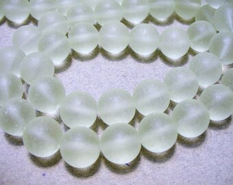 Beach Glass Beads Light Green Frosted Round 10MM