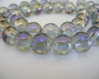 Glass Transparent Electroplated Rainbow Transparent Blue Beads 10MM