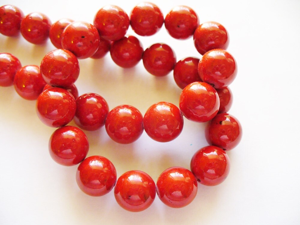 Glass Beads Red and Black Round 10MM 