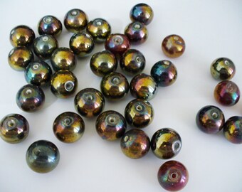 Glass Transparent Electroplated Purple, Blue, and Gold Beads 16MM