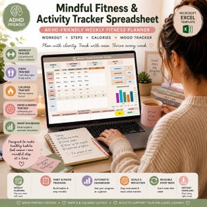 Mindful Fitness & Activity Tracker Spreadsheet | ADHD-Friendly Weekly Fitness Planner | Excel Template