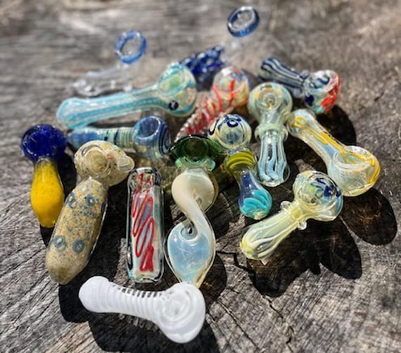 Glass Pipes 4 Hand-blown-glass PACK MYSTERY PIPES for one price, some color changing fume Glass Pipe. 4 pipes for one price