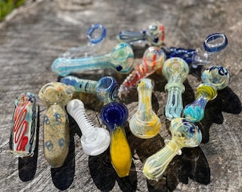 Glass Pipes 3 Hand-blown glass MYSTERY PIPES for one price, some color changing fume Glass Pipe, 3 pipes for one price.