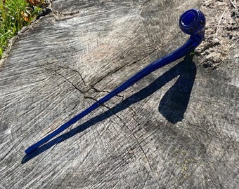 Glass Pipe, Gandalf Blue Style Glass Pipe, Cool Design Pipe, Custom Hand-blown 14" glass pipe