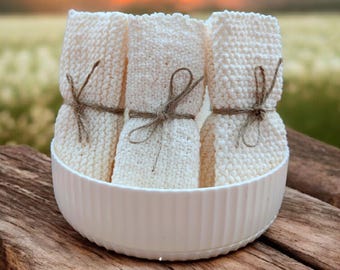 Juego de 2 toallitas de algodón / Toallitas de algodón orgánico tejidas a mano / Regalo ecológico para baño y spa.