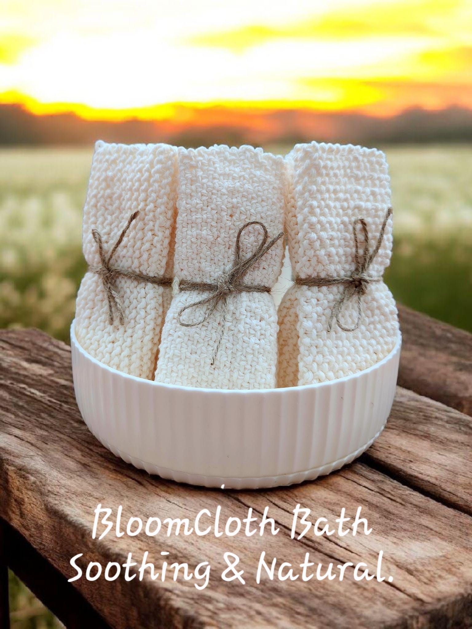 Cotton Washcloths Set of 2 Handmade Knitted Organic Cotton Eco-Friendly Bath & Spa Gift.