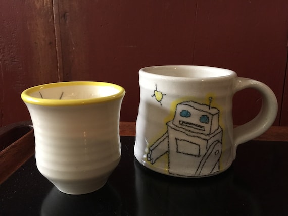 Whimsical Coffee Mug With Accompanying Cup All Hand Made And Etsy