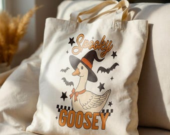 Spooky Goose-draagtas, Halloween-draagtas, Spooky Season-tas, Halloween-gans, draagtas natuurlijk katoen, vintage Halloween