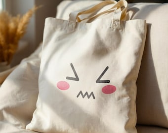 Torba Kawaii, śliczna torba, prezent Kawaii, torba płócienna, torba z motywem twarzy Kawaii, śliczna torba, 100% bawełna
